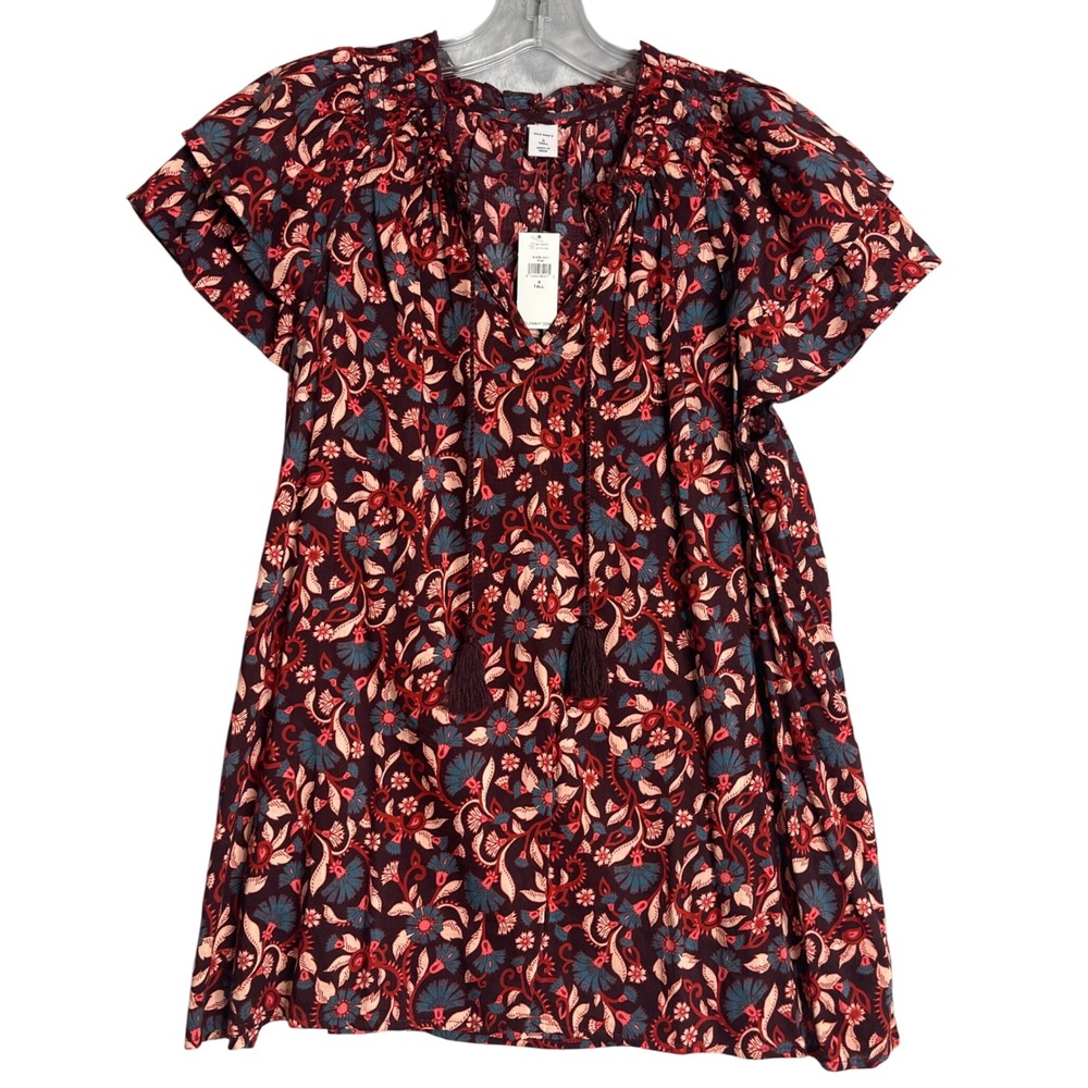 New Old Navy Floral Tie Front Flutter Sleeve Top Womens S Tall Red Multi Boho